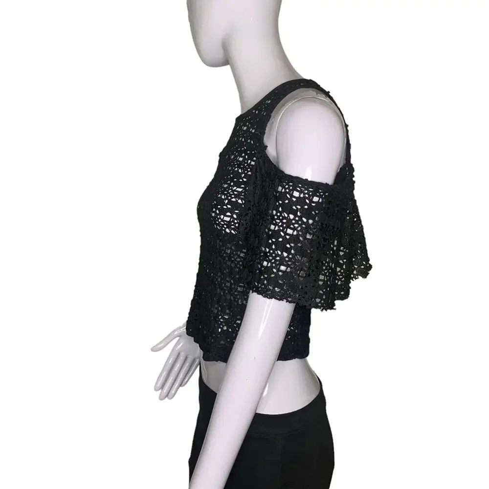 Zara Collection NWT Top Cold Shoulder Lace Black Size Small